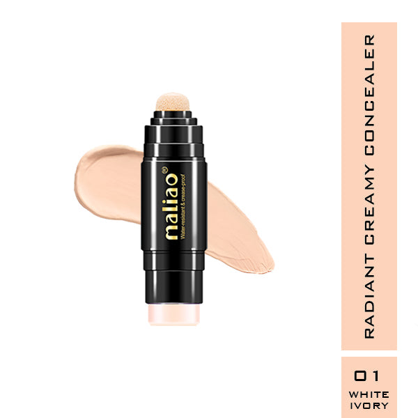 MalIao Radiant Creamy Concealer stick with applicator and color swatch on a white background. malliao.pk