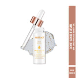 Maliao Rose Gold Elixir face serum bottle with dropper on a white background. maliao.pk