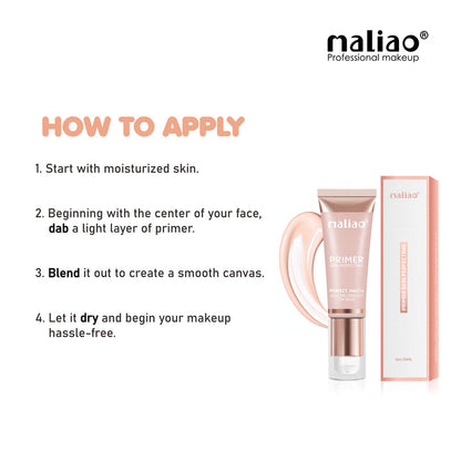 Maliao primer bottle and packaging with application instructions on a white background. maliao.pk 