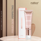 Maliao primer bottle and packaging on a beige background. maliao.pk