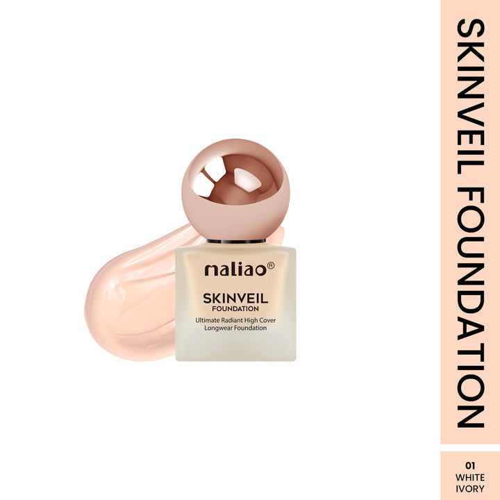 Maliao Skinveil Foundation bottle with packaging on a white background