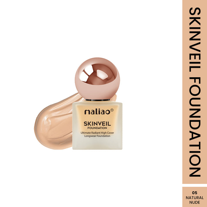Maliao Skinveil Foundation bottle with packaging on a white background