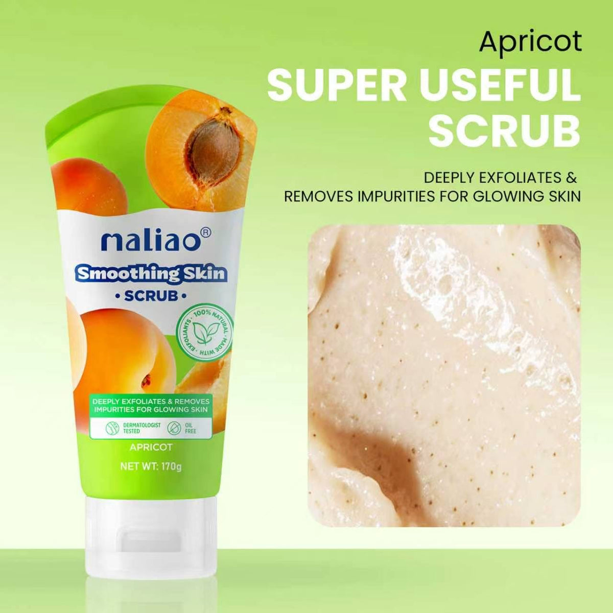 Maliao® Smoothing Skin Apricot Scrub 170g – Exfoliating Scrub for Smooth, Soft Skin