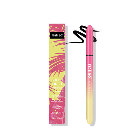 Pink eyeliner pen with yellow gradient packaging on a white background. malia.pk