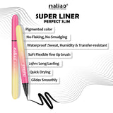 Maliao Super Liner Perfect Slim makeup product with features listed on a white background. maliao.pk