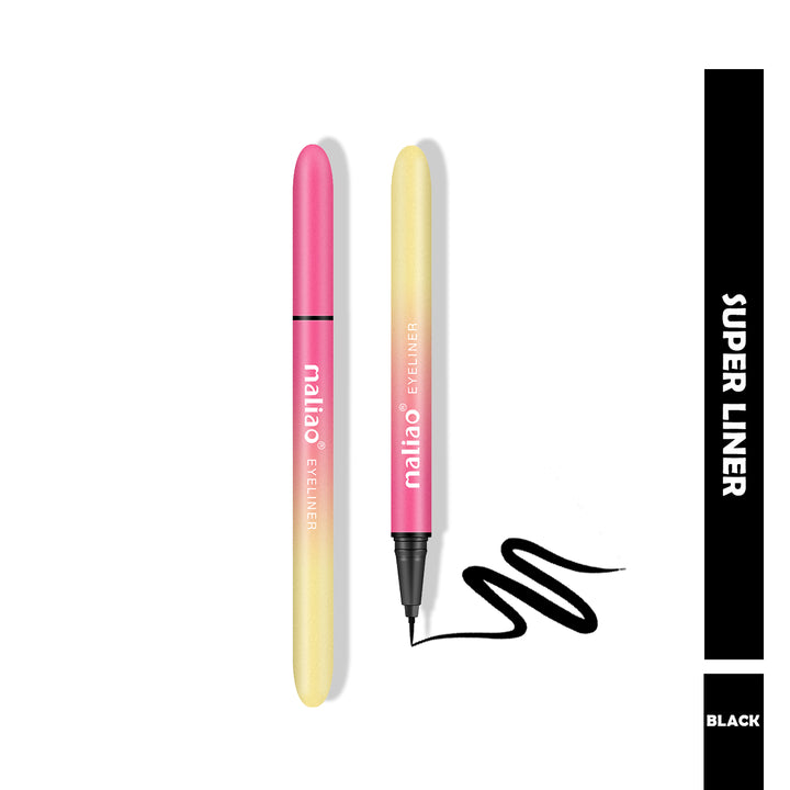 Eyeliner pen with pink and yellow gradient casing on a white background. maliao.pk