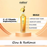 Maliao C+E Vitamin Brightening serum with dropper on a beige background. maliao.pk