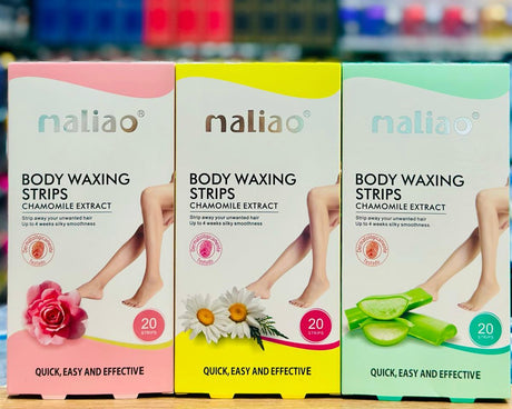 Three boxes of nialiao body waxing strips with different colored packaging. maliao.pk