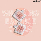 Two bottles of maliao whitening essence cream on a pink background with brand name displayed. maliao.pk