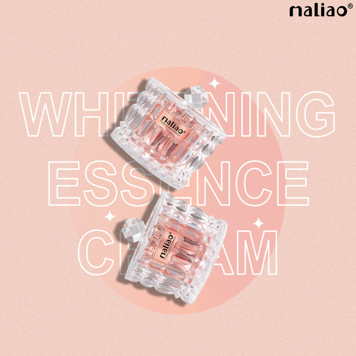 Two bottles of maliao whitening essence cream on a pink background with brand name displayed. maliao.pk