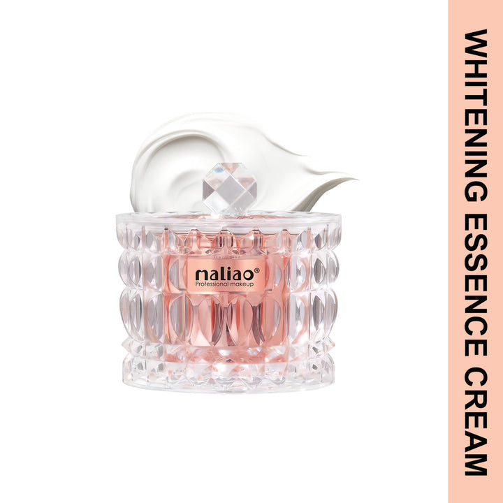 Whitening essence cream jar with a spoon on a white background, featuring the brand 'maliao'. maliao.pk