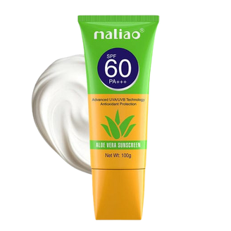 Naliao aloe vera sunscreen tube with SPF 60 on a white background