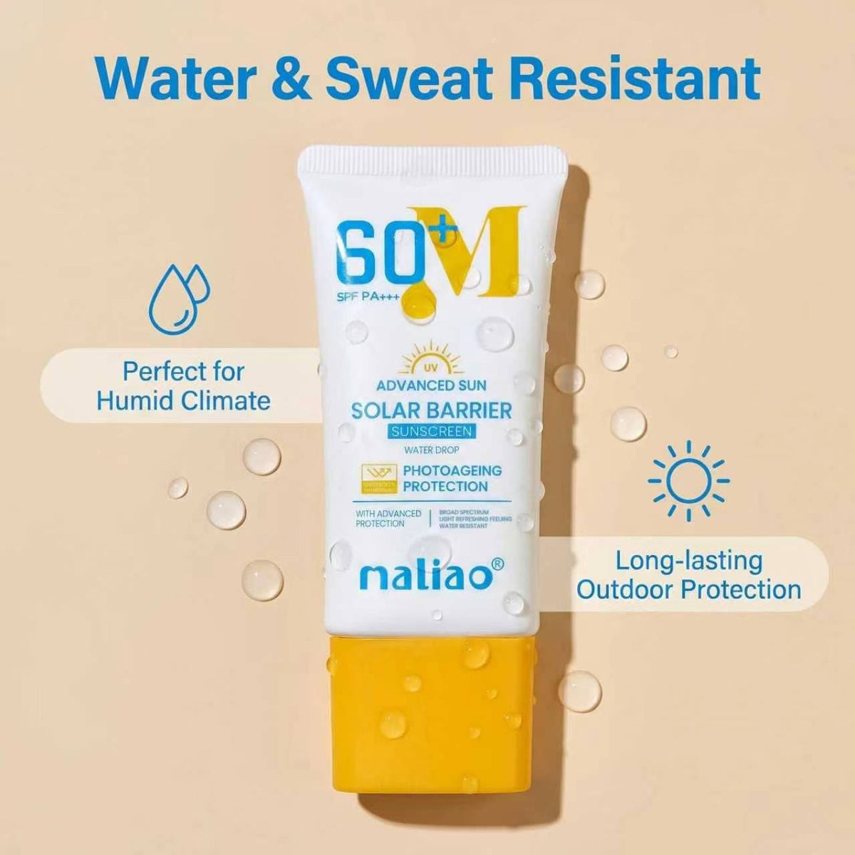 Maliao® Solar Barrier Sunscreen SPF 60+ PA+++ – Water Drop UV & Photoaging Protection