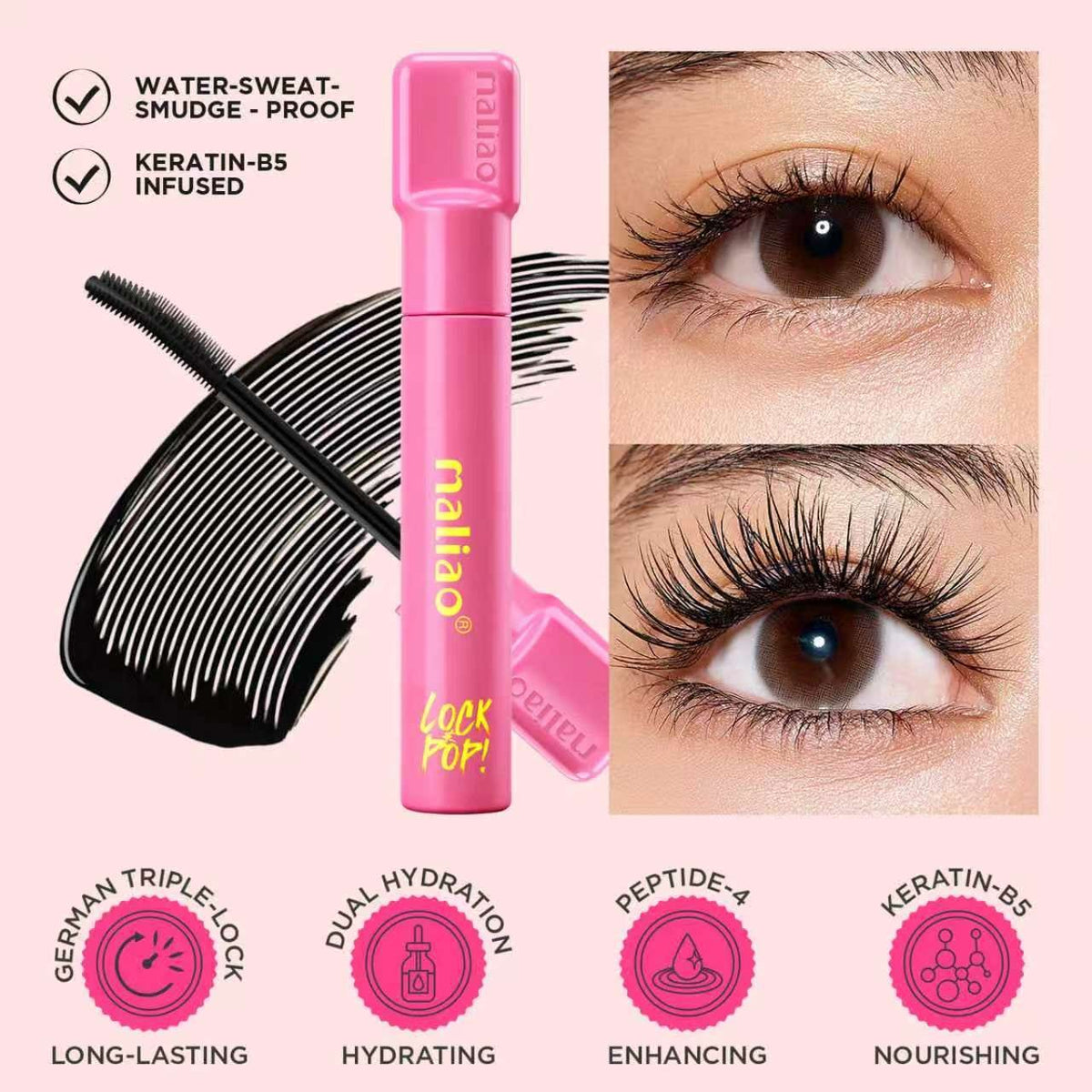Maliao® Lock Top! Mascara – Long-Lasting Black Mascara for Defined Lashes