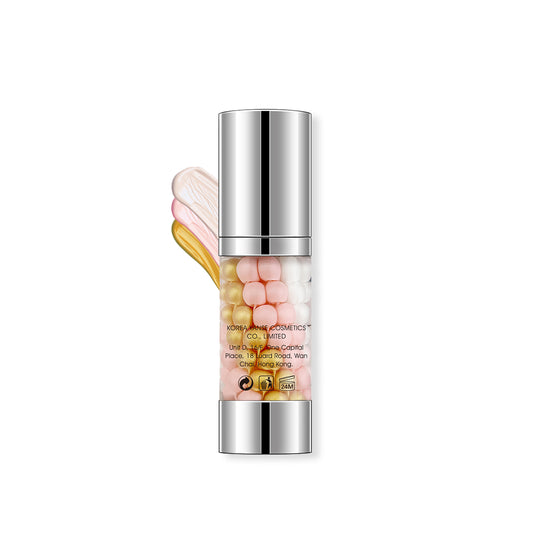 Skincare serum bottle with colorful droplets on a white background maliao.pk