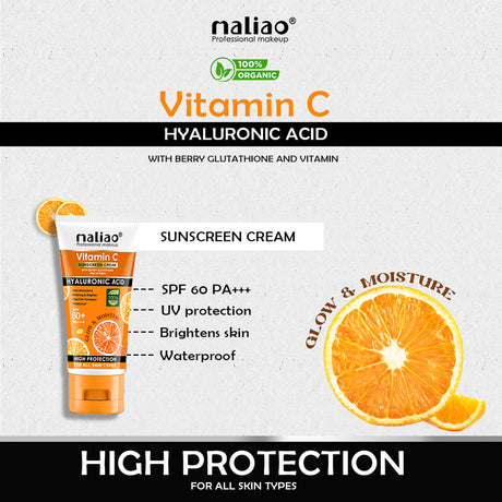 Maliao Vitamin C Hyaluronic Acid sunscreen cream with orange slices on a white background maliao.pk