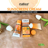 Maliao sunscreen cream with vitamin C and hyaluronic acid on a natural background Maliao.pk